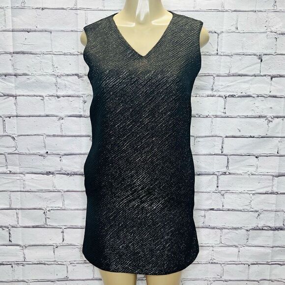 Milly Womens Black Metallic Sleeveless V-Neck Wool Shift Dress Size 4 - Picture 1 of 9
